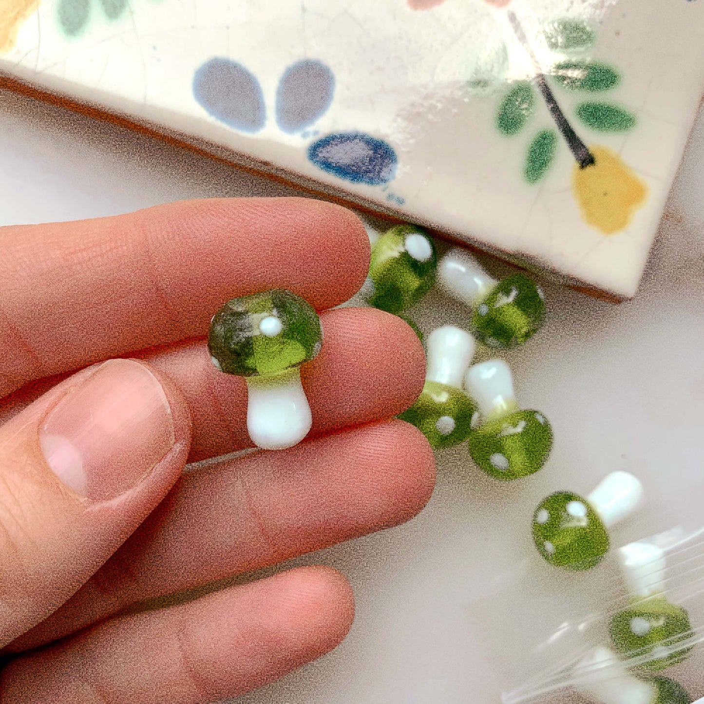 Green Mushroom - glass bead