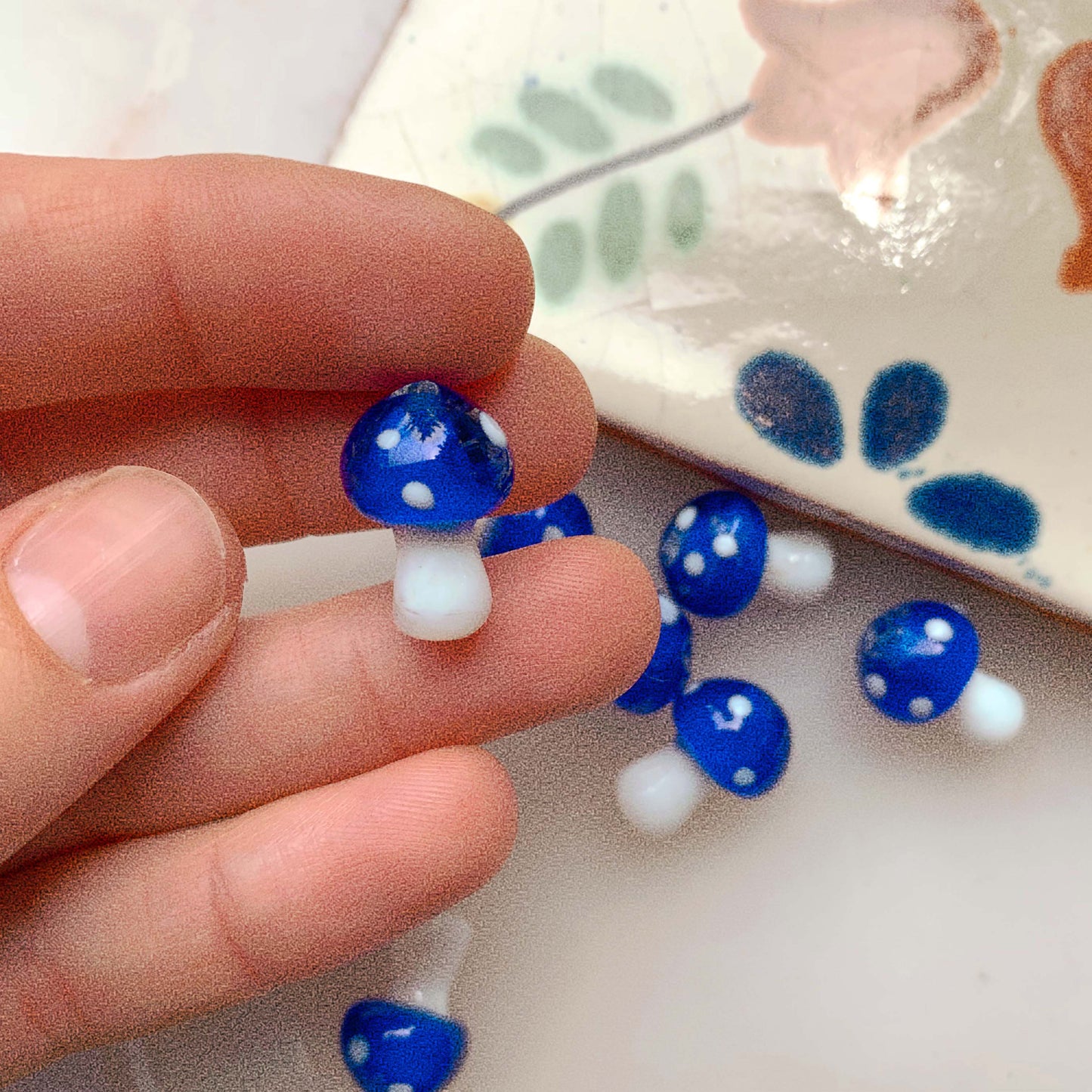 Blue Mushroom - glass bead