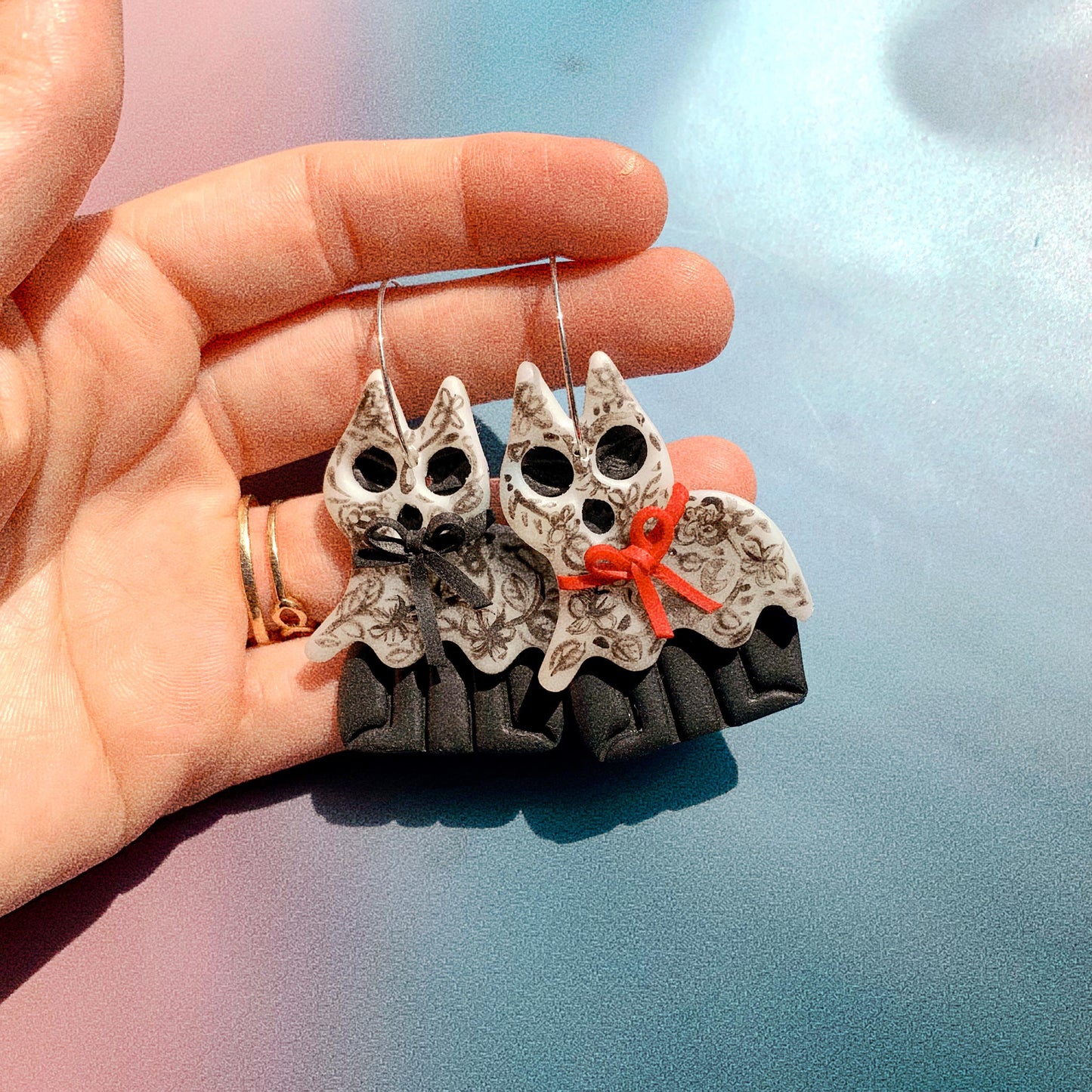 Ghost cats - painted - Earrings