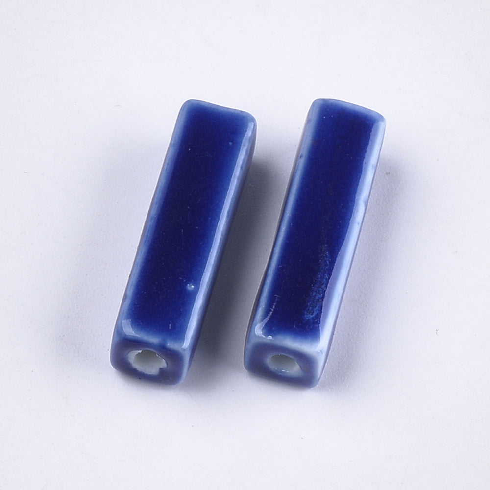 Blue rectangular beads - Glazed porcelain