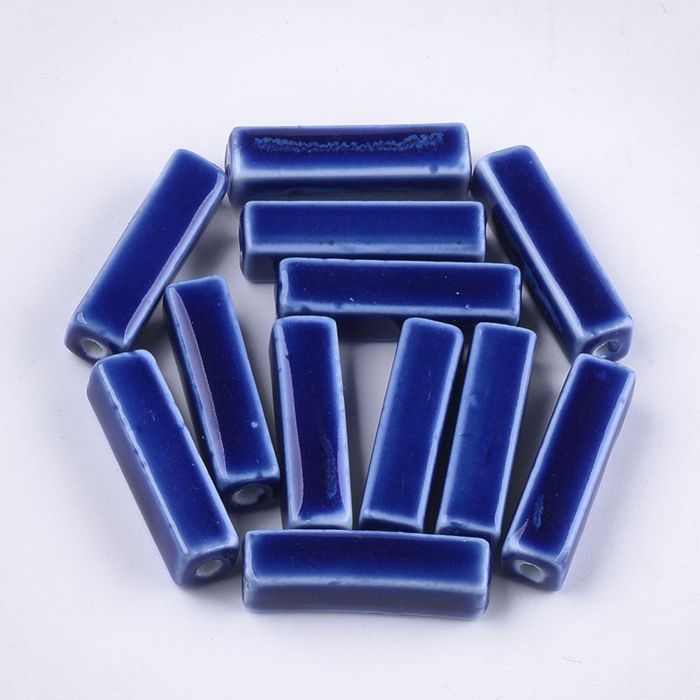 Blue rectangular beads - Glazed porcelain