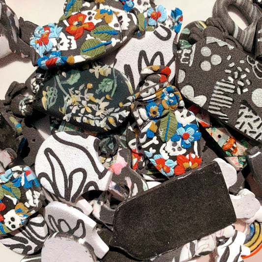 Baked polymer clay pieces - Black and White LOT