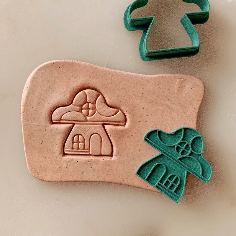 Mushroom cottage Set - clay cutter + embossing shape