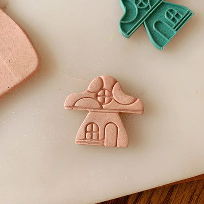 Mushroom cottage Set - clay cutter + embossing shape